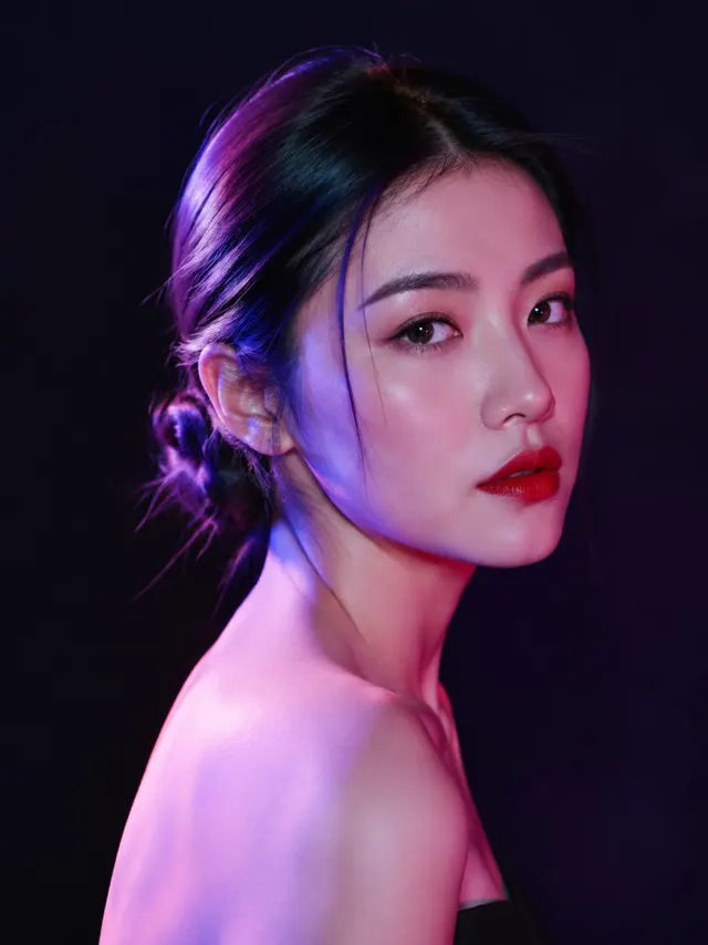 Modelo hiperrealista con recogido y labios rojos
