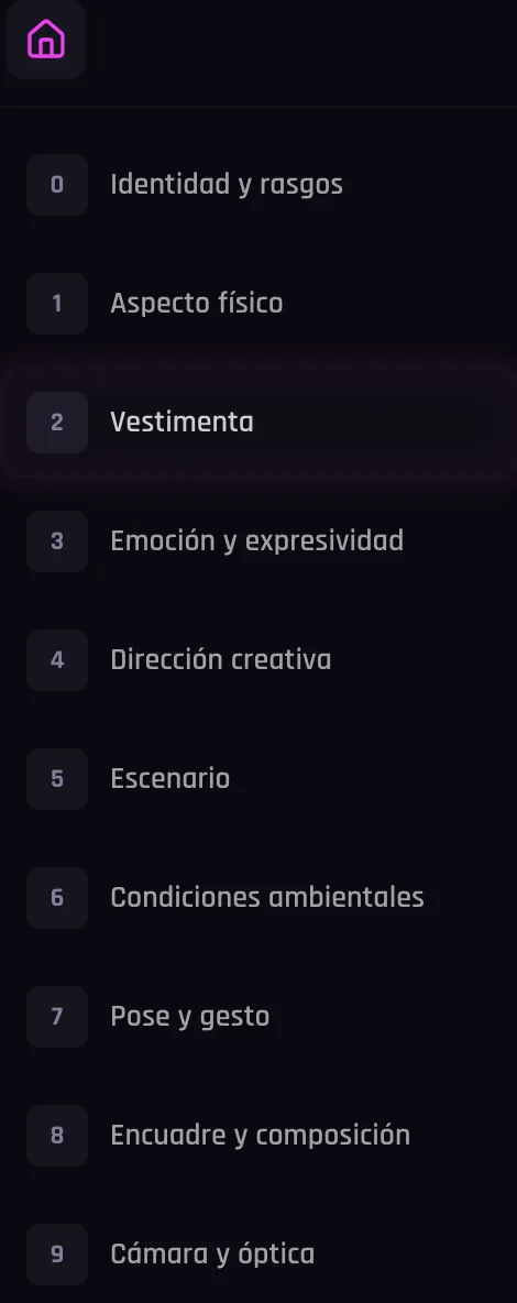 Módulos 1 a 7 del Prompt Builder de Renderface